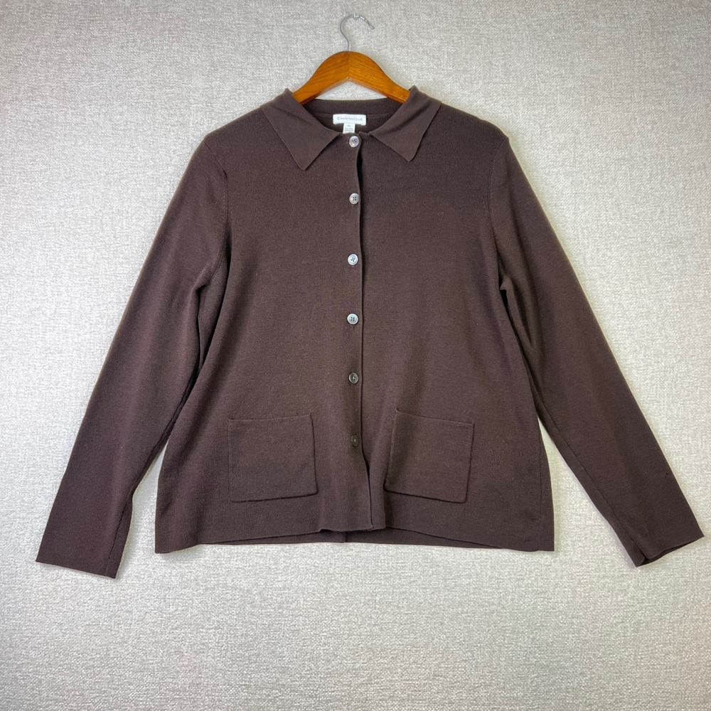 Charter Club Chocolate Brown Wool Button Front Women XL Cardigan Sweater Minimal